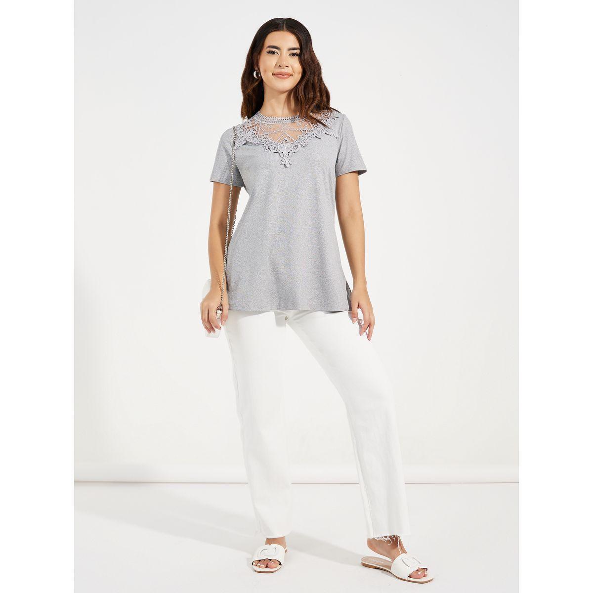 Styli Lace Front Detail Solid Knit Top-women-clothing-shirtsandblouses-blouses-image-2