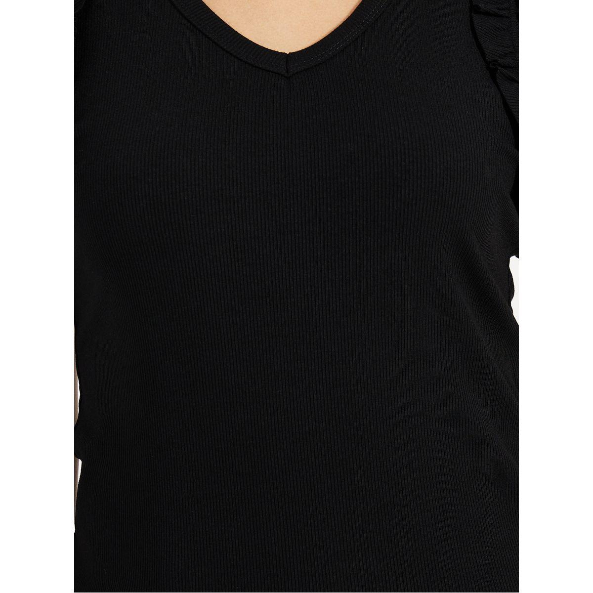 Styli Solid Ruffled Sleeves Rib Knit Top-women-clothing-shirtsandblouses-blouses-image-4