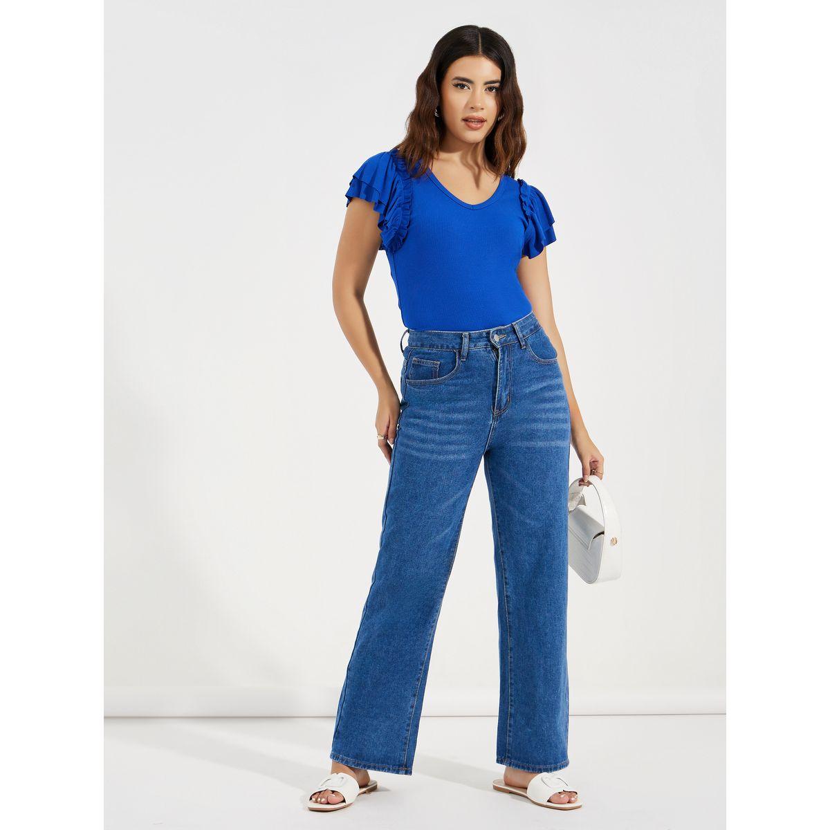 Styli Solid Ruffled Sleeves Rib Knit Top-women-clothing-shirtsandblouses-blouses-image-3