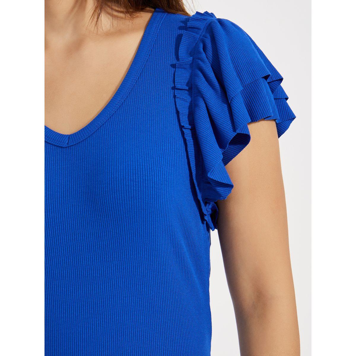 Styli Solid Ruffled Sleeves Rib Knit Top-women-clothing-shirtsandblouses-blouses-image-4