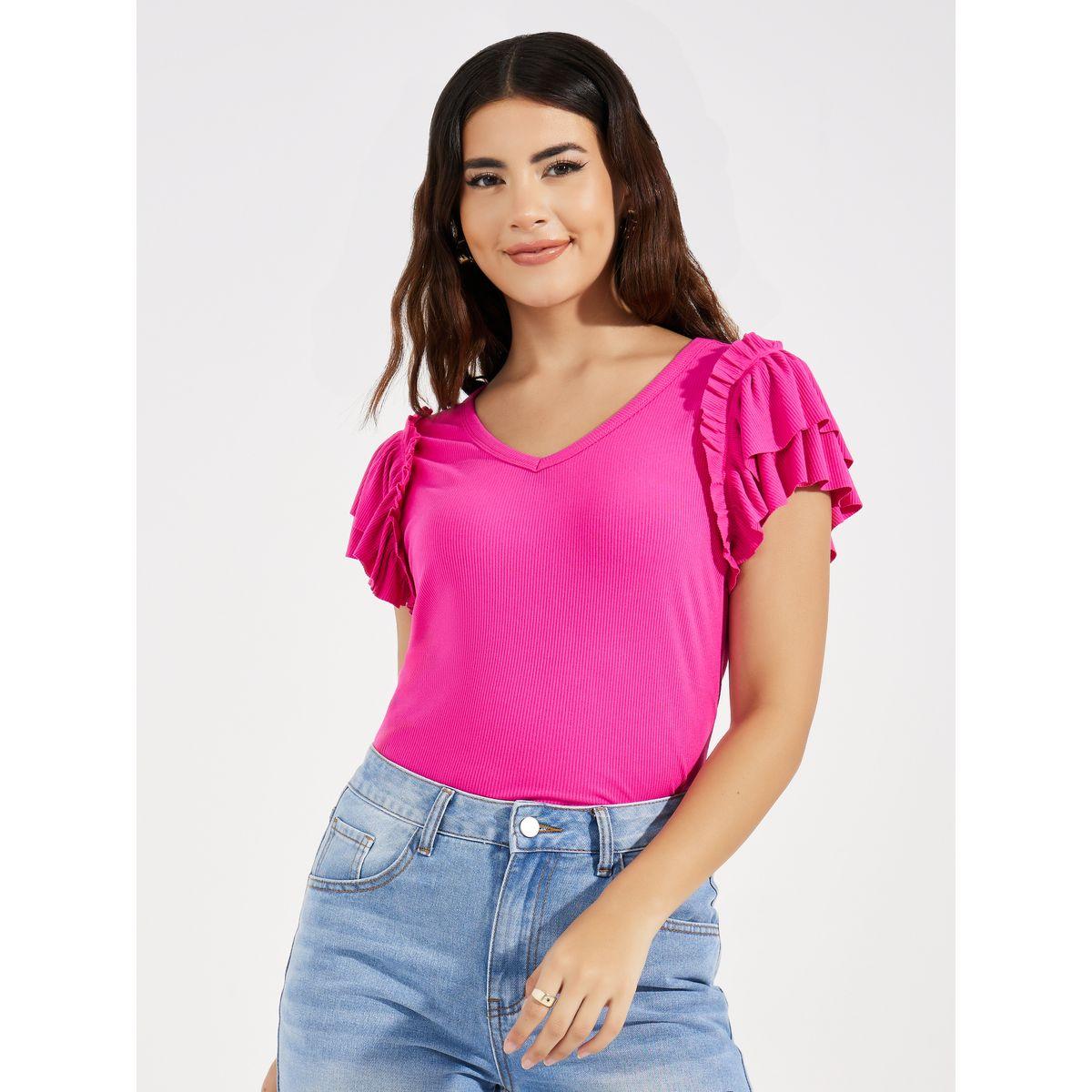 بلوزة سادة بتفاصيل محبوكة مع اكمام بكشكش-women-clothing-shirtsandblouses-blouses-image-1