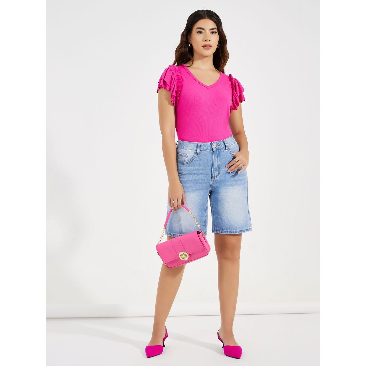 Styli Solid Ruffled Sleeves Rib Knit Top-women-clothing-shirtsandblouses-blouses-image-3