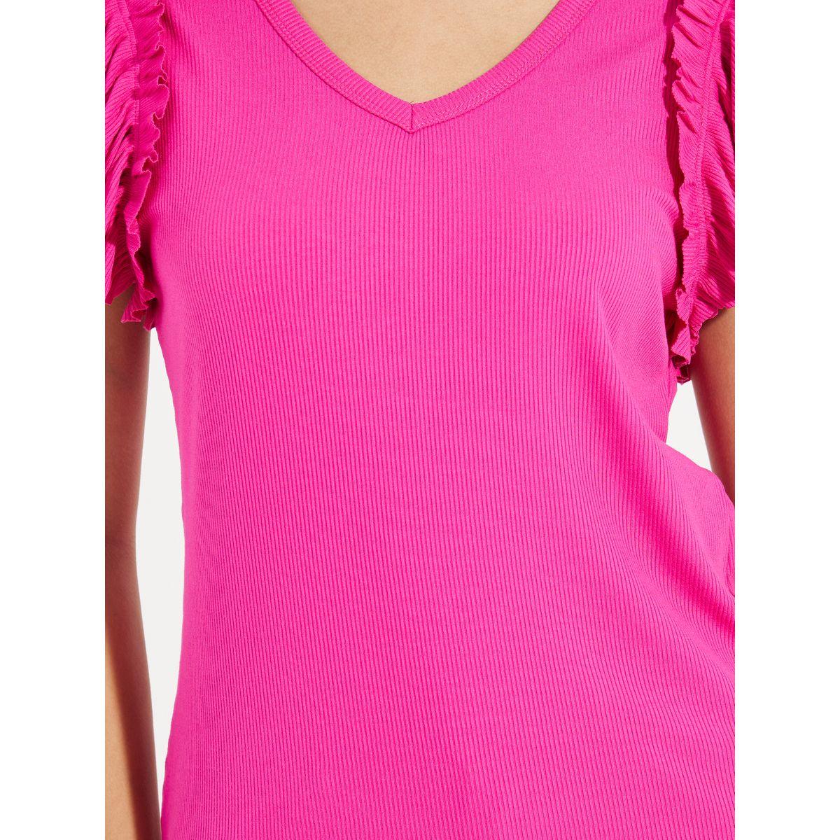 Styli Solid Ruffled Sleeves Rib Knit Top-women-clothing-shirtsandblouses-blouses-image-4