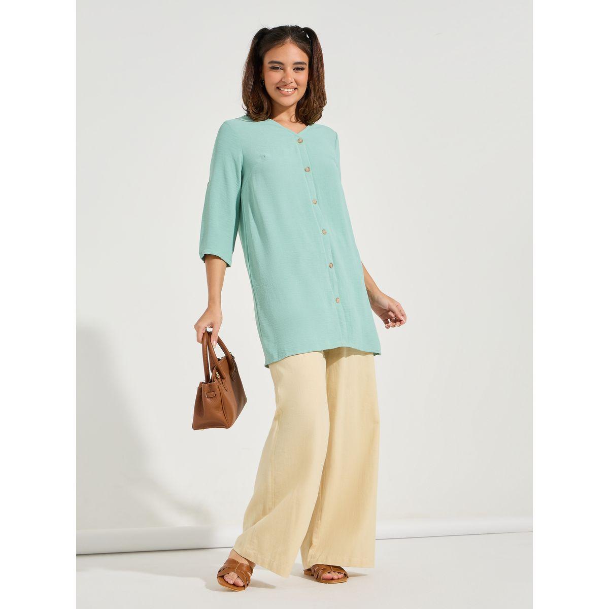 Styli V Neck Longline Tunic with Button Detail-women-clothing-shirtsandblouses-shirts-image-2