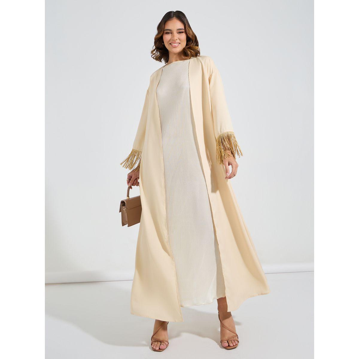 Styli Tassle Cuff Detail Open Front Kimono-women-clothing-shirtsandblouses-shirts-image-1
