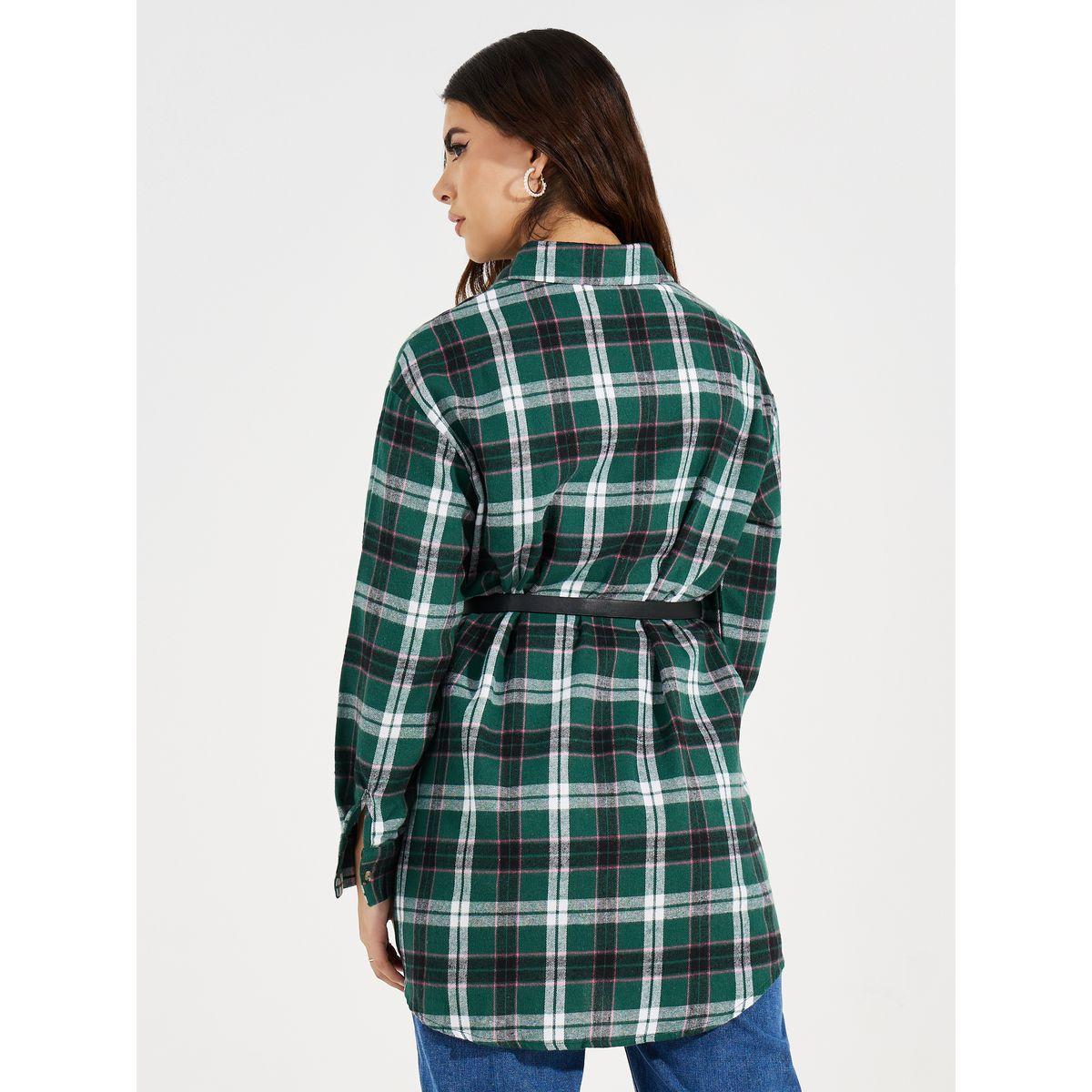 Styli Checkered Longline Shirt with Belt-women-clothing-shirtsandblouses-shirts-image-4