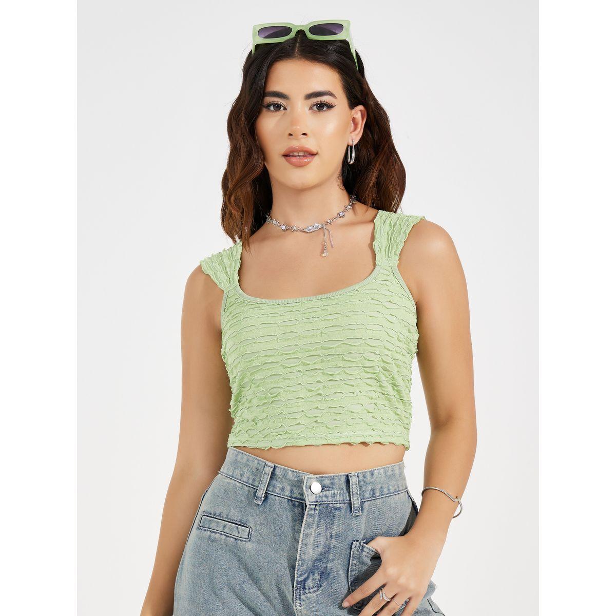 Styli Textured Crop Cami Top-women-clothing-tshirts-image-1