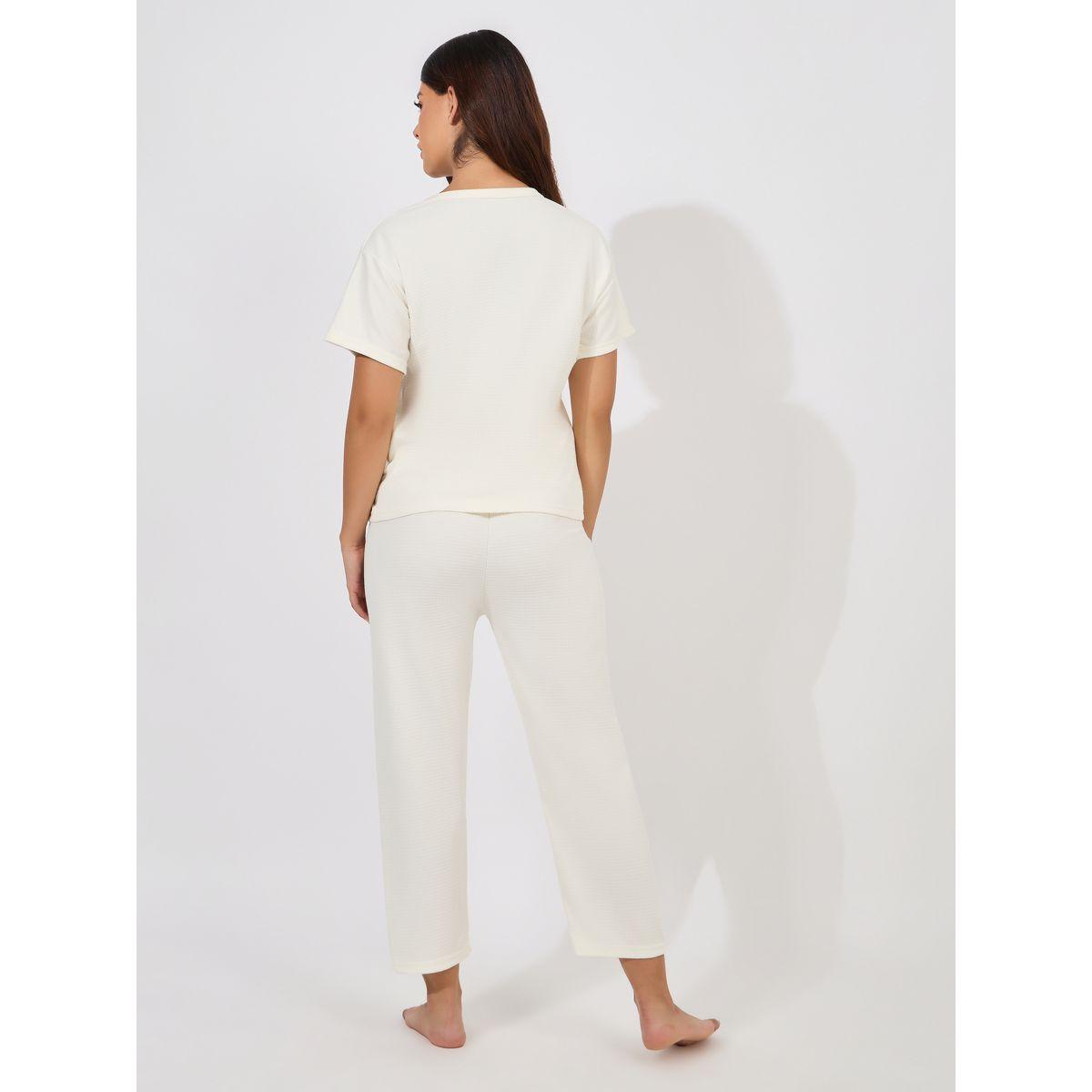 Styli Embroidery Detail Textured T-Shirt & Pyjama Set-women-clothing-nightwear-pyjamas-longsets-image-4