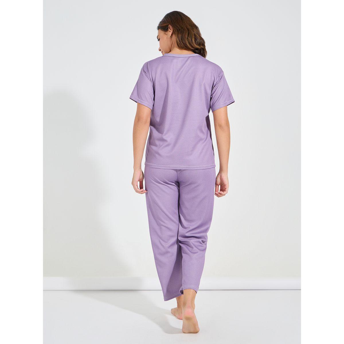 Styli Embroidery Detail Textured T-Shirt & Pyjama Set-women-clothing-nightwear-pyjamas-longsets-image-6