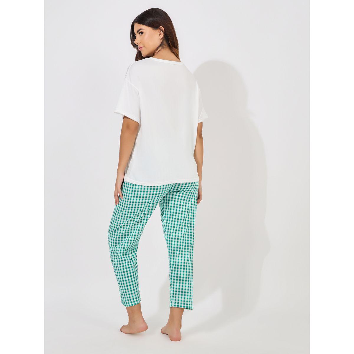 Styli Graphic Print T-Shirt & Checked Pyjama Set-women-clothing-nightwear-pyjamas-longsets-image-4