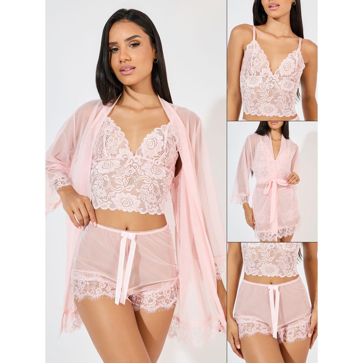 Styli Pack of 3 - Lace Bralette, Mesh Shorts & Robe-women-clothing-lingerie-lingeriesets-image-1