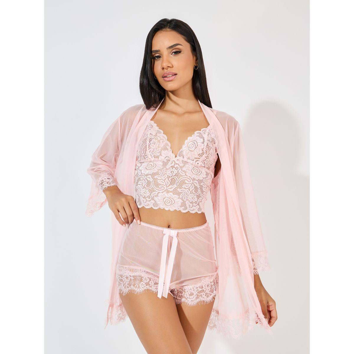مجموعة من 3 - صدرية وشورت مع صدرية بدانتيل-women-clothing-lingerie-lingeriesets-image-2