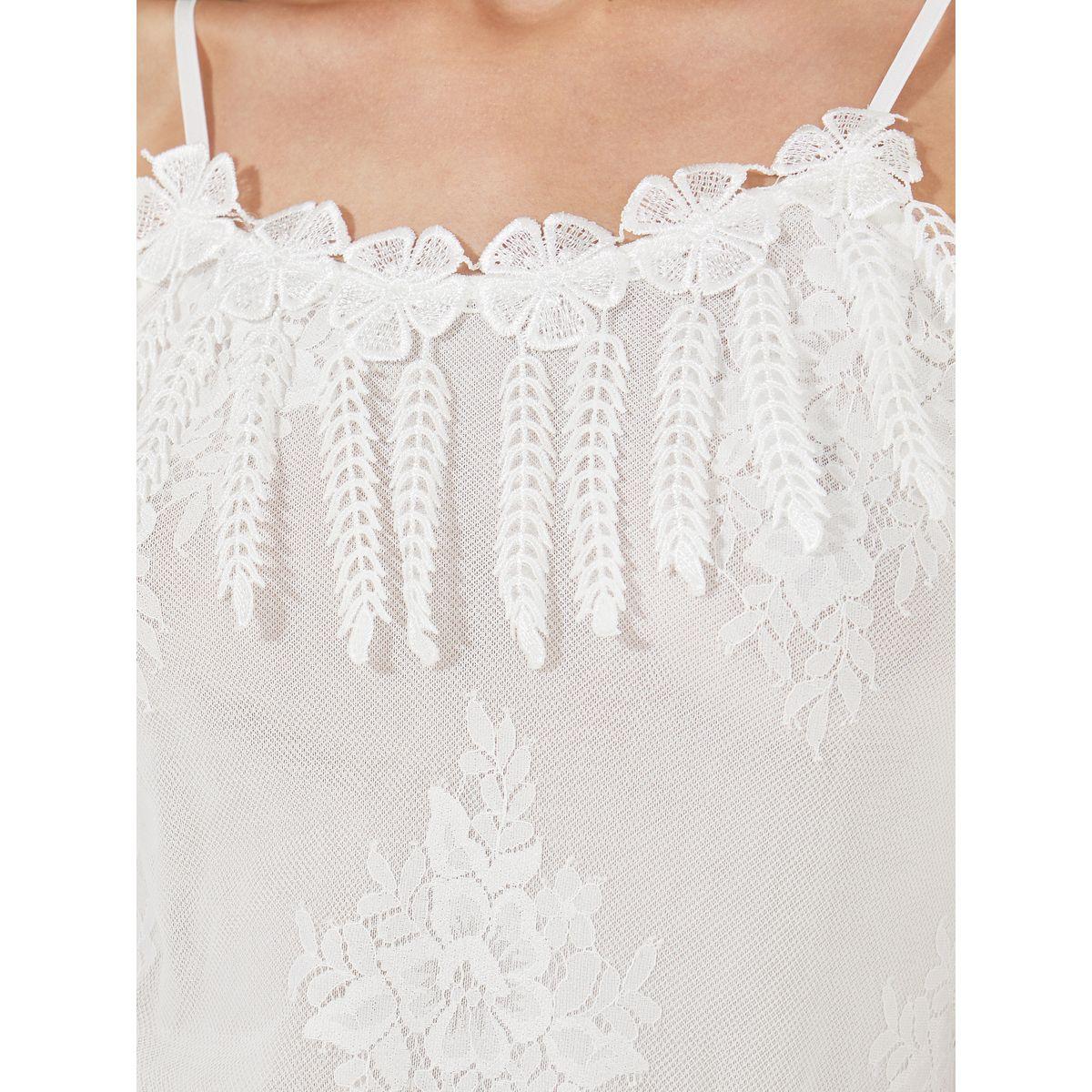 قميص نوم مزخرف بزهور مع تداخلات دانتيل-women-clothing-lingerie-babydollsandbodysuits-image-3