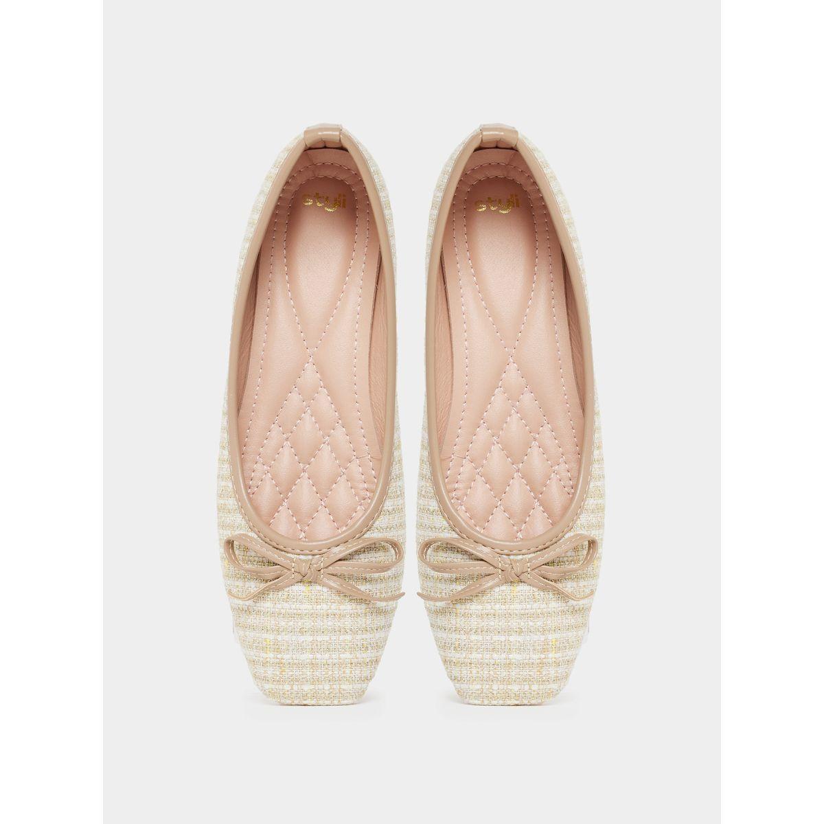 Styli Tweed Look Bow Decor Ballerina Shoes-women-shoes-loafersandmoccasins-image-5