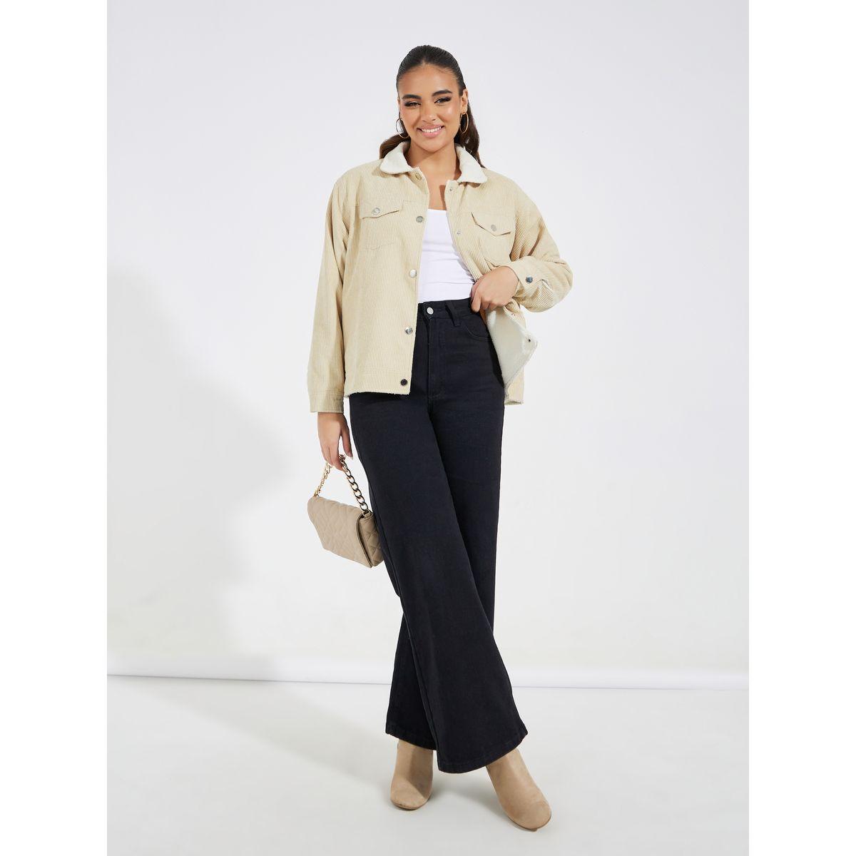 Styli Corduroy Teddy Fleece Pocket Detail Jacket-women-winterwear-coatsandjackets-jackets-image-3