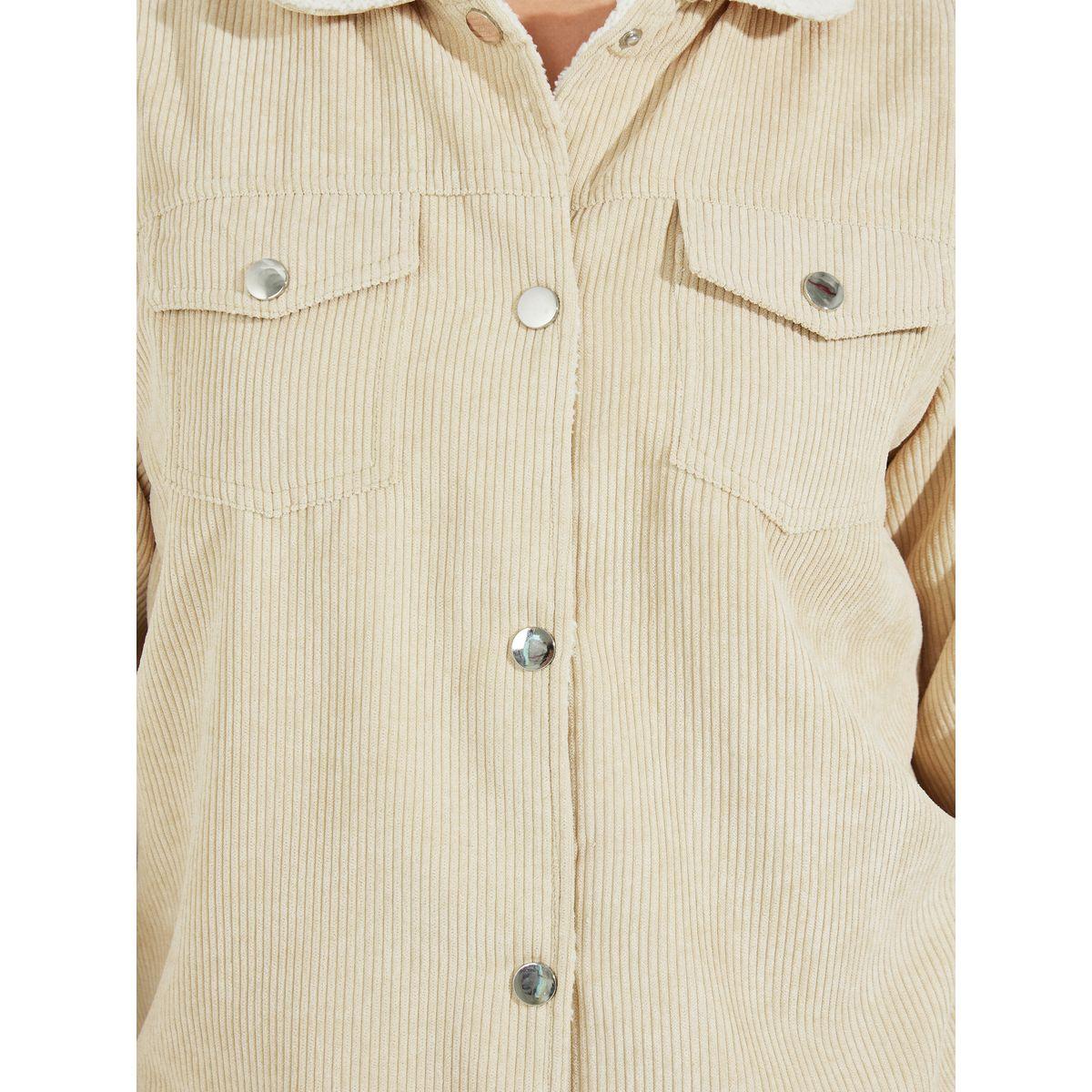 Styli Corduroy Teddy Fleece Pocket Detail Jacket-women-winterwear-coatsandjackets-jackets-image-4