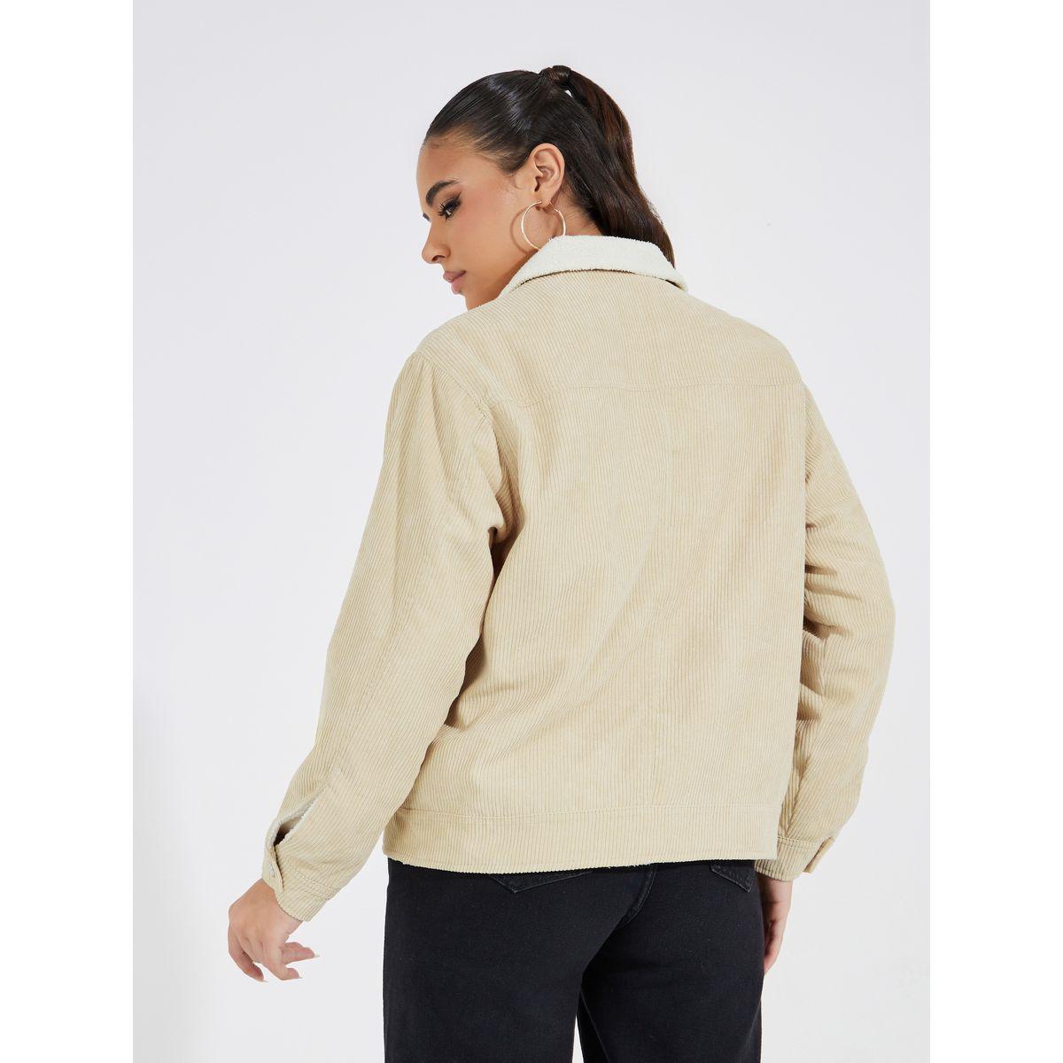 Styli Corduroy Teddy Fleece Pocket Detail Jacket-women-winterwear-coatsandjackets-jackets-image-5