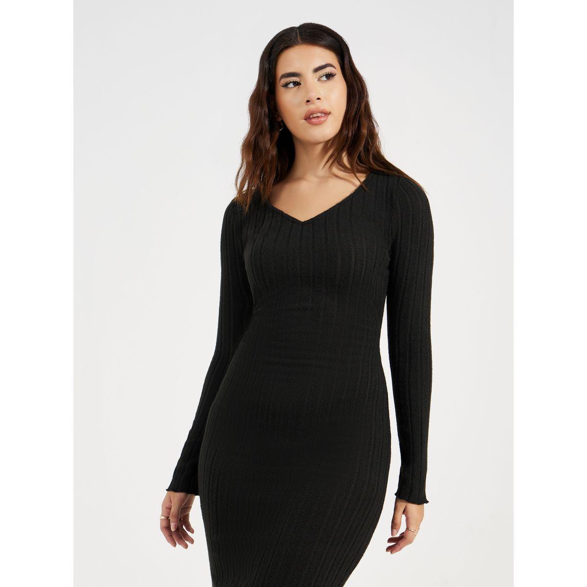 فستان ميدي ضيق بتفاصيل مضلعة-women-clothing-dresses-image-2