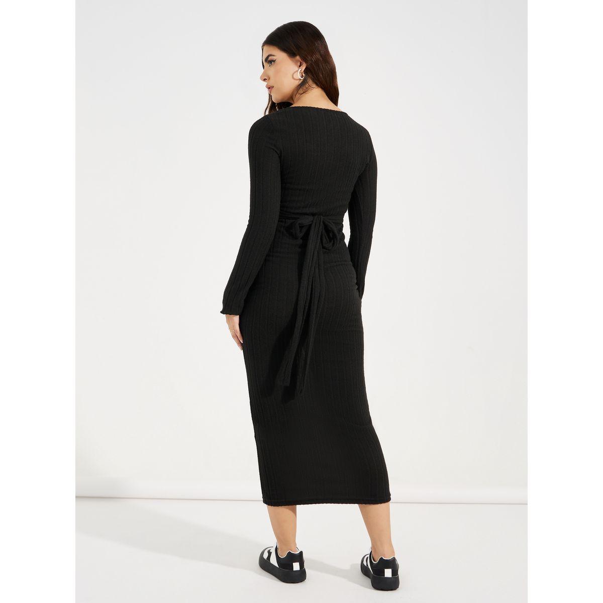 فستان ميدي ضيق بتفاصيل مضلعة-women-clothing-dresses-image-4