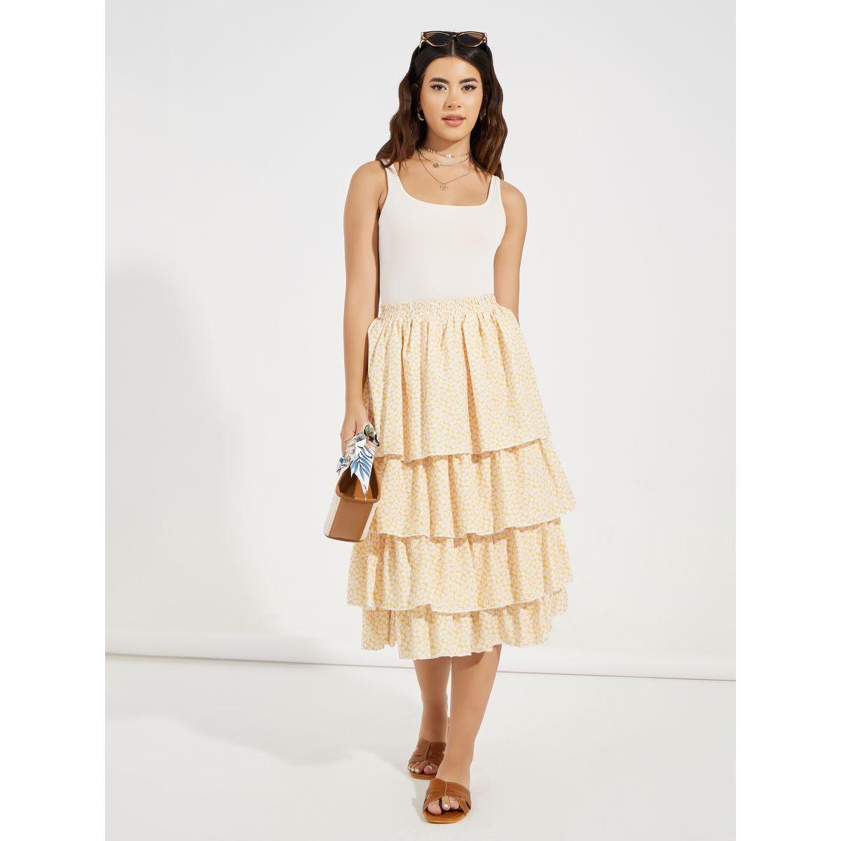 Styli Ditsy Print Layered Midi Skirt-women-clothing-bottoms-skirts-image-1