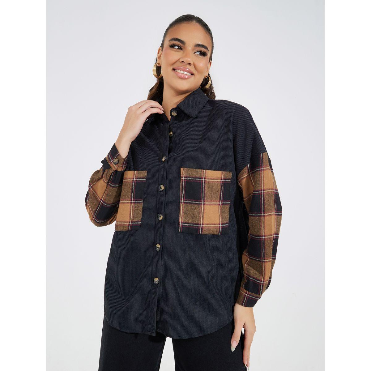 جاكيت كوردروي بتفاصيل مربعات مع جيوب-women-winterwear-coatsandjackets-jackets-image-5