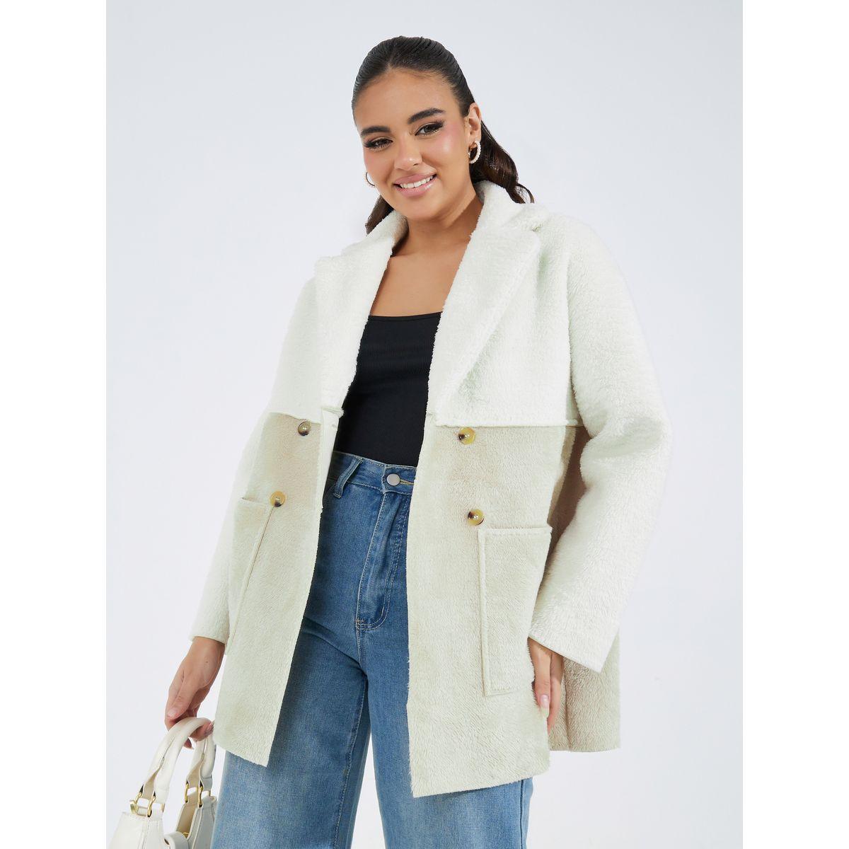 معطف فليس تيدي بنمط كتل الالوان-women-winterwear-coatsandjackets-coats-image-2