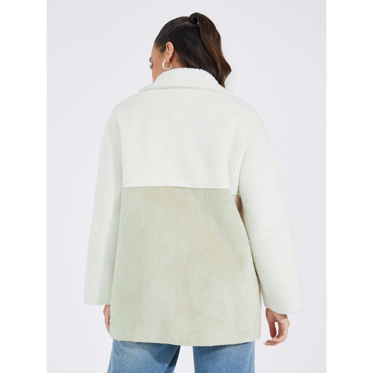 Styli Color Block Contrast Teddy Fleece Coat-women-winterwear-coatsandjackets-coats-image-5