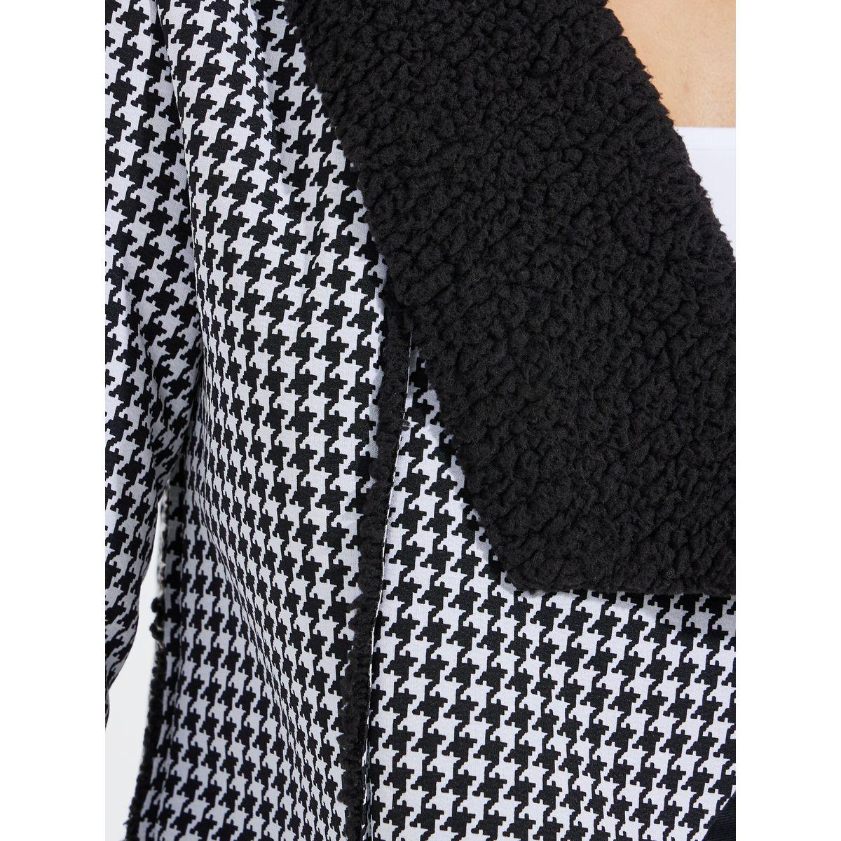 Styli Contrast Houndstooth Print Teddy Fleece Jacket-women-winterwear-coatsandjackets-jackets-image-3