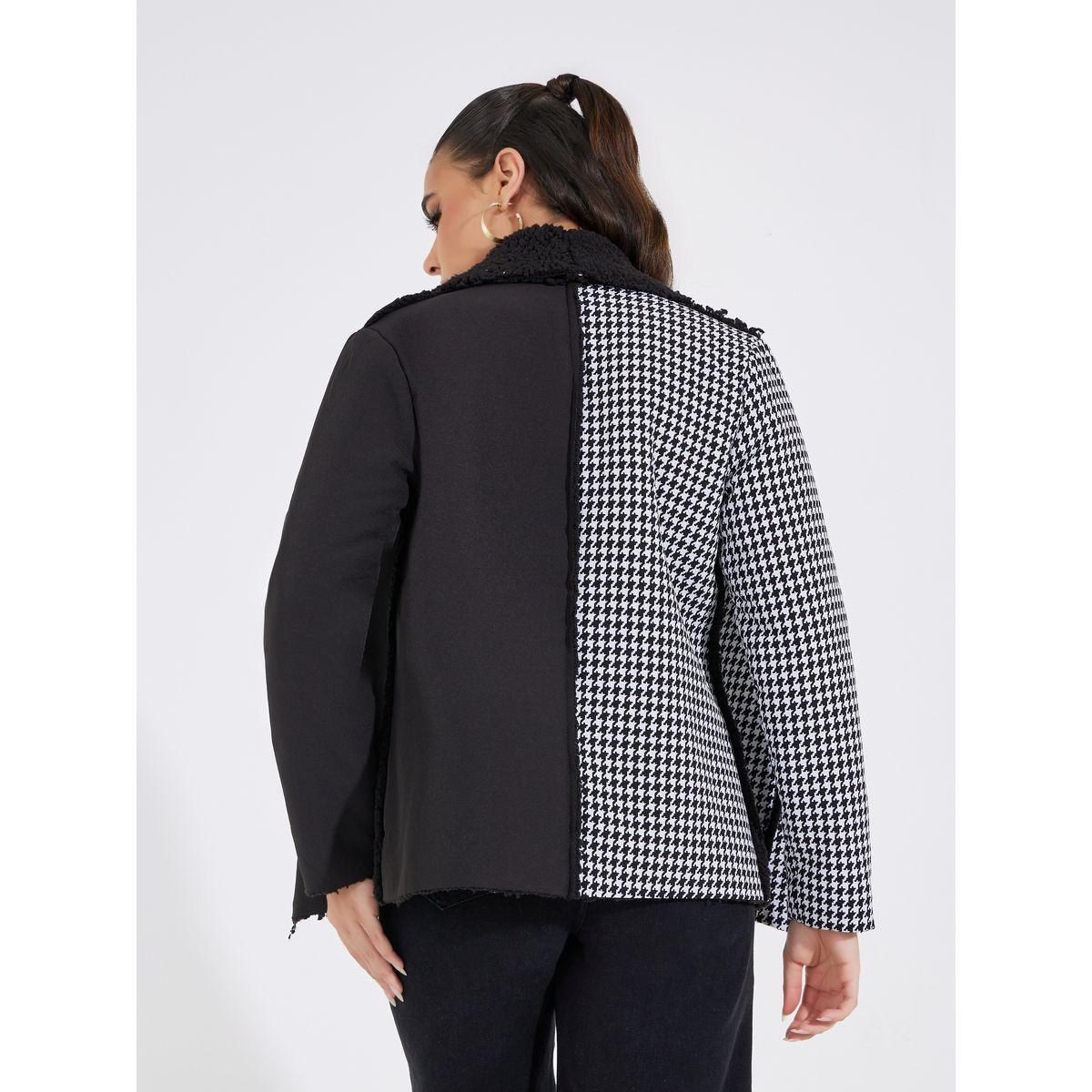 جاكيت تيدي فليس بنمط مربعات-women-winterwear-coatsandjackets-jackets-image-4