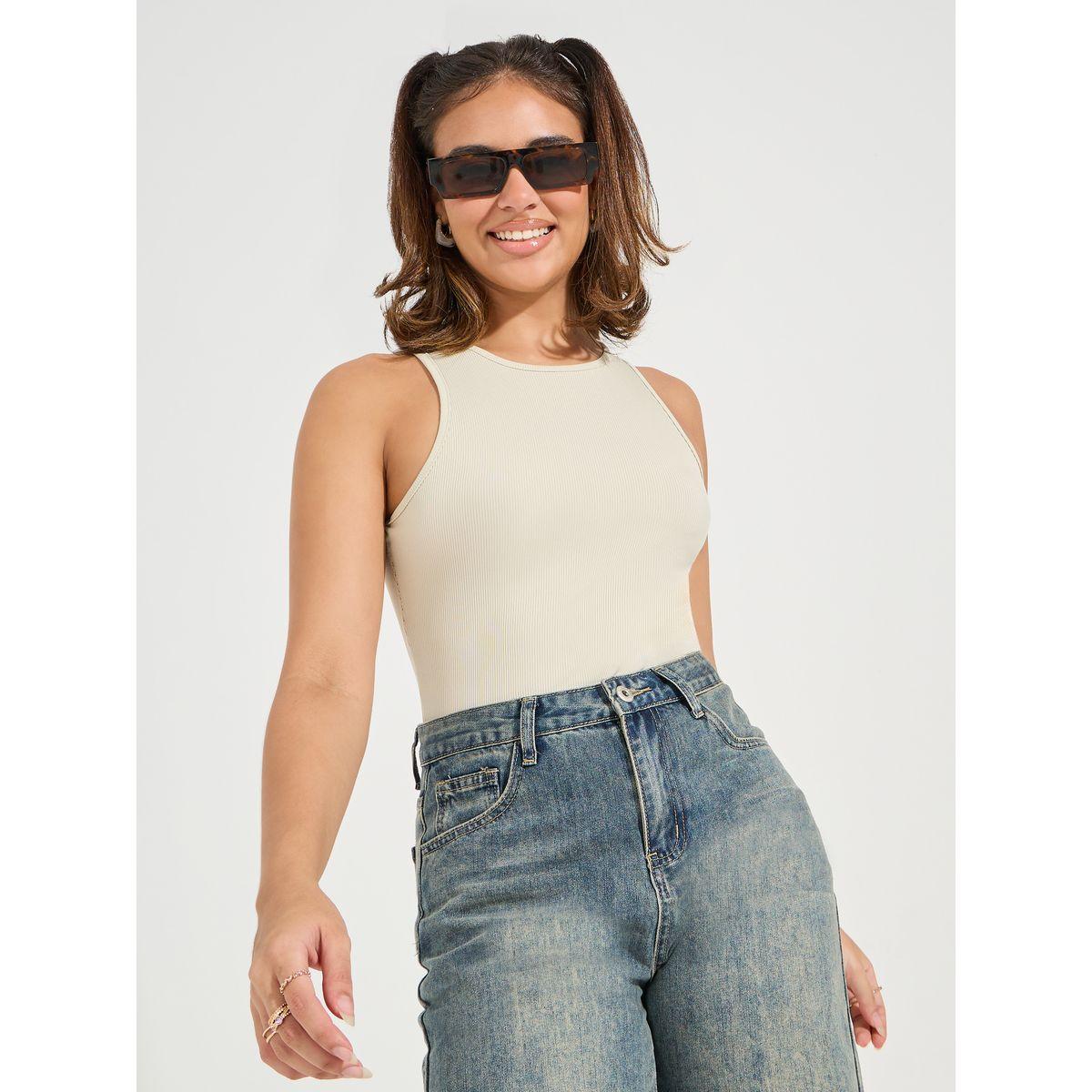 Styli Rib Round Neck Plain Bodysuit-women-clothing-tshirts-image-3