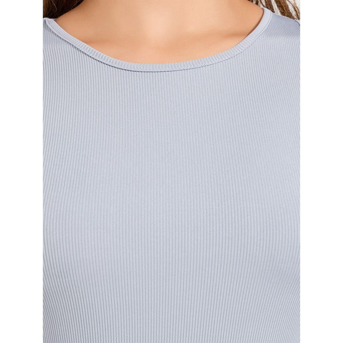 بودي سوت سادة بتفاصيل مضلعة وياقة دائرية-women-clothing-tshirts-image-2