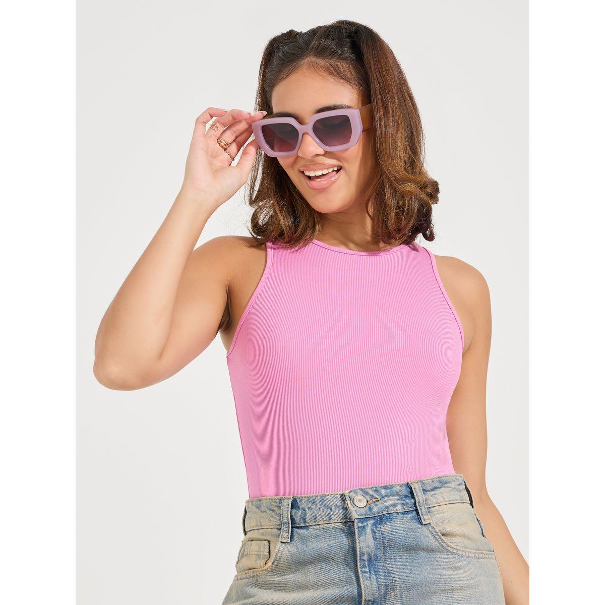 Styli Rib Round Neck Plain Bodysuit-women-clothing-tshirts-image-3