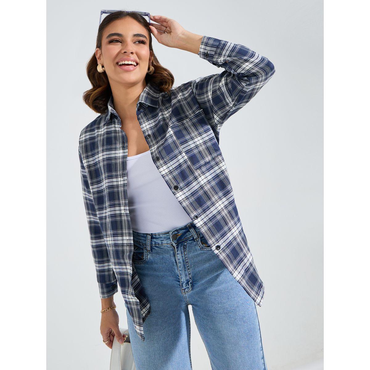 Styli Check Pattern Regular Fit Shirt-women-clothing-shirtsandblouses-shirts-image-1