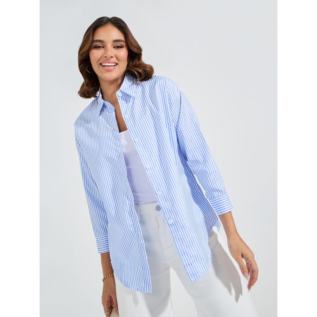 Styli Oversized Basic Shirt with Button Placket-women-clothing-shirtsandblouses-shirts-image-1