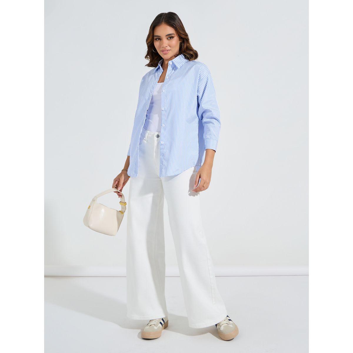 Styli Oversized Basic Shirt with Button Placket-women-clothing-shirtsandblouses-shirts-image-2