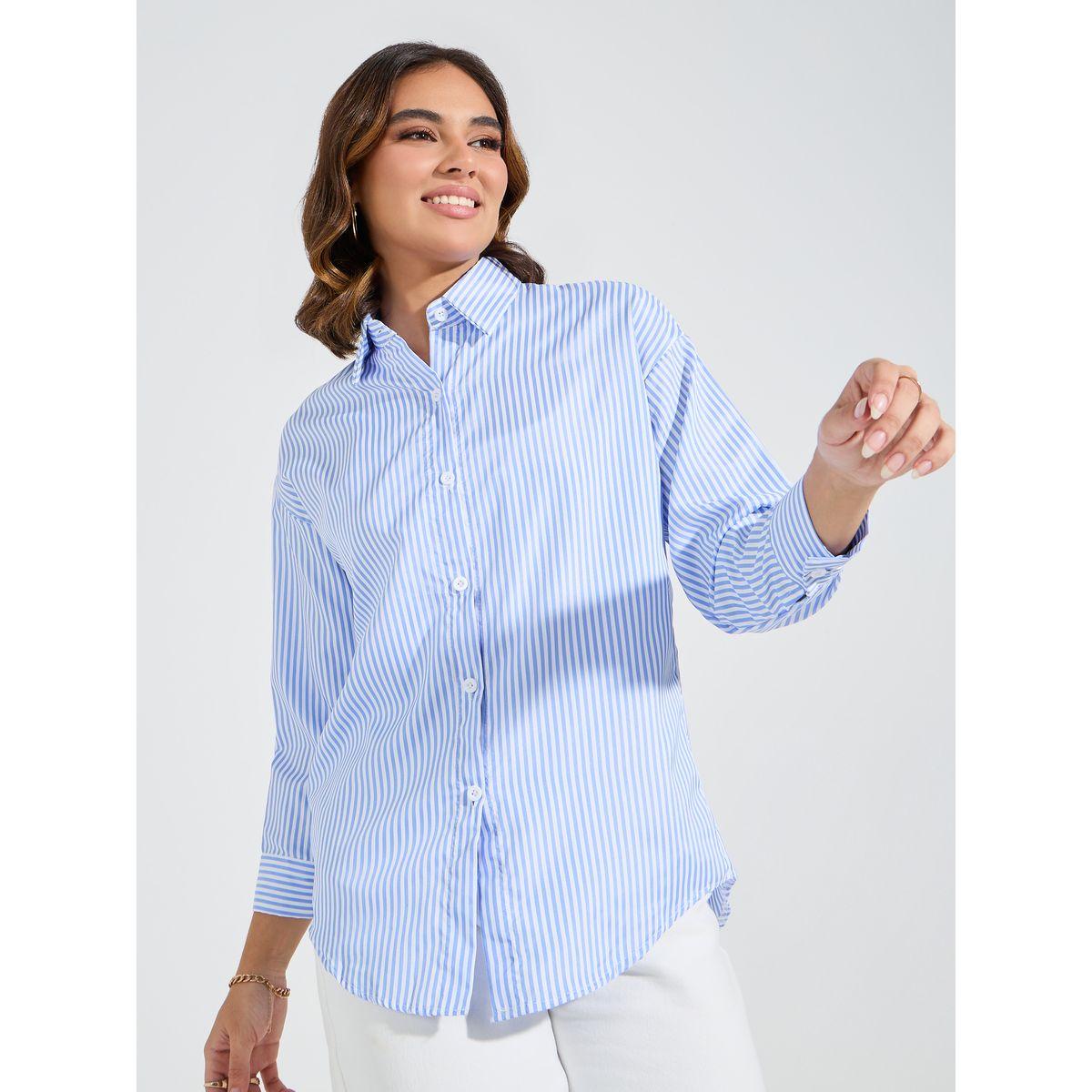 Styli Oversized Basic Shirt with Button Placket-women-clothing-shirtsandblouses-shirts-image-3