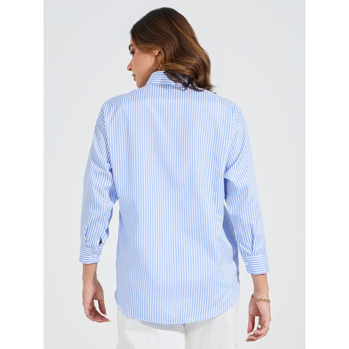Styli Oversized Basic Shirt with Button Placket-women-clothing-shirtsandblouses-shirts-image-5