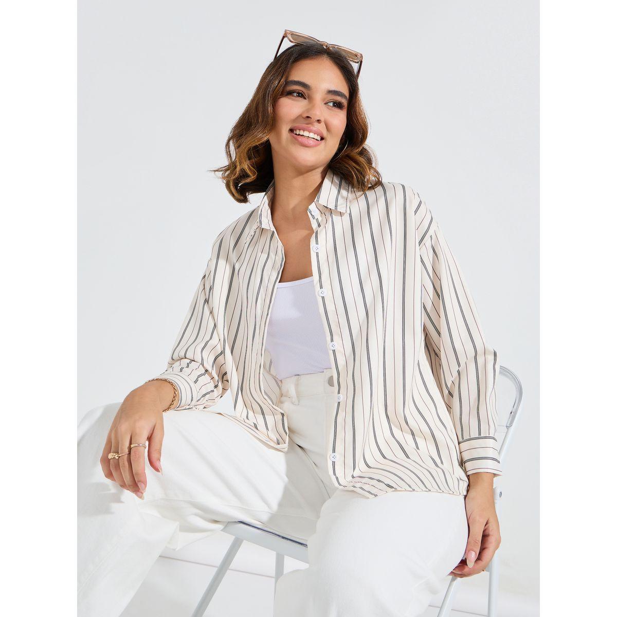 بلوزة فضفاضة مخططة بازرار غلق-women-clothing-shirtsandblouses-shirts-image-1