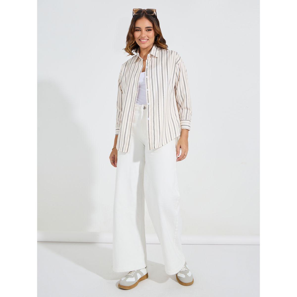 بلوزة فضفاضة مخططة بازرار غلق-women-clothing-shirtsandblouses-shirts-image-2