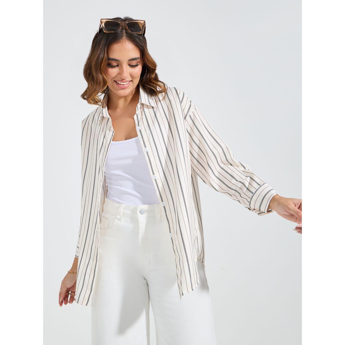 بلوزة فضفاضة مخططة بازرار غلق-women-clothing-shirtsandblouses-shirts-image-3
