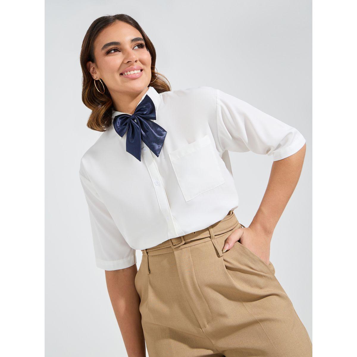 Styli Regular Fit Basic Shirt with Removable Bow-women-clothing-shirtsandblouses-shirts-image-4