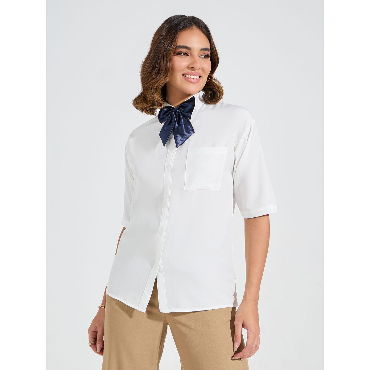 Styli Regular Fit Basic Shirt with Removable Bow-women-clothing-shirtsandblouses-shirts-image-4