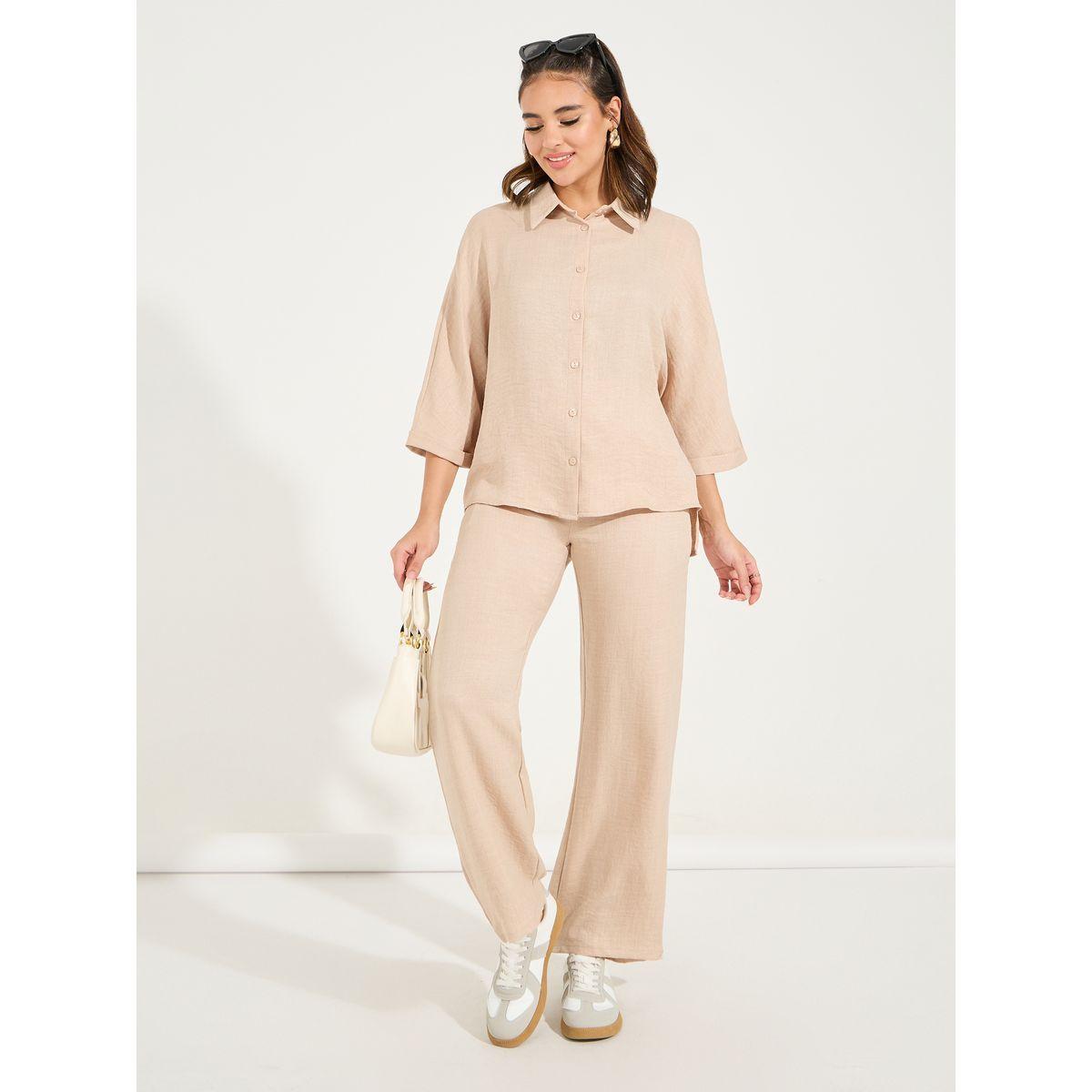 Styli Solid Relaxed Fit Shirt with Turn-Up Sleeves-women-clothing-shirtsandblouses-shirts-image-2