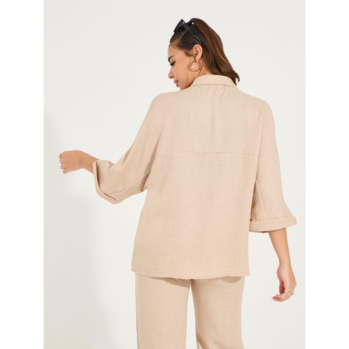 بلوزة سادة بقصة مريحة واكمام ملفوفة-women-clothing-shirtsandblouses-shirts-image-4