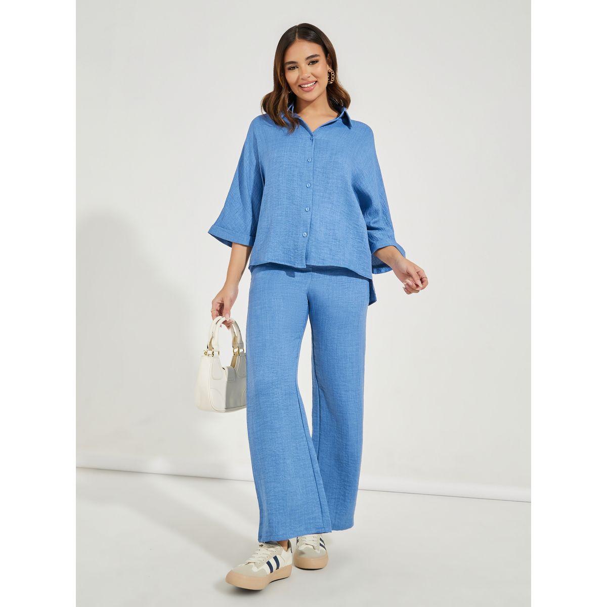 Styli Solid Relaxed Fit Shirt with Turn-Up Sleeves-women-clothing-shirtsandblouses-shirts-image-3