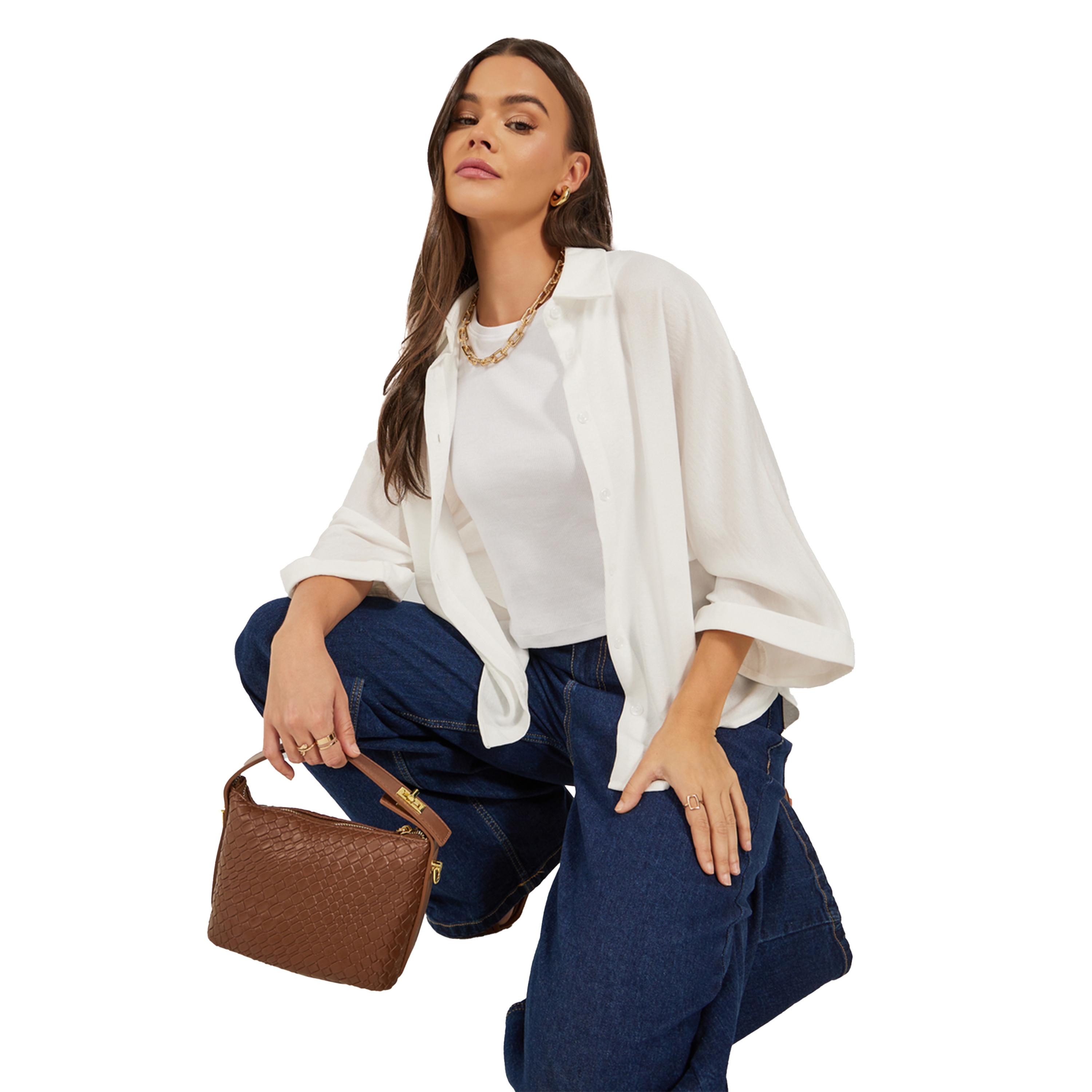 ستايلي - قميص فضفاض مجعد بأكمام 3/4-women-clothing-shirtsandblouses-shirts-image-1