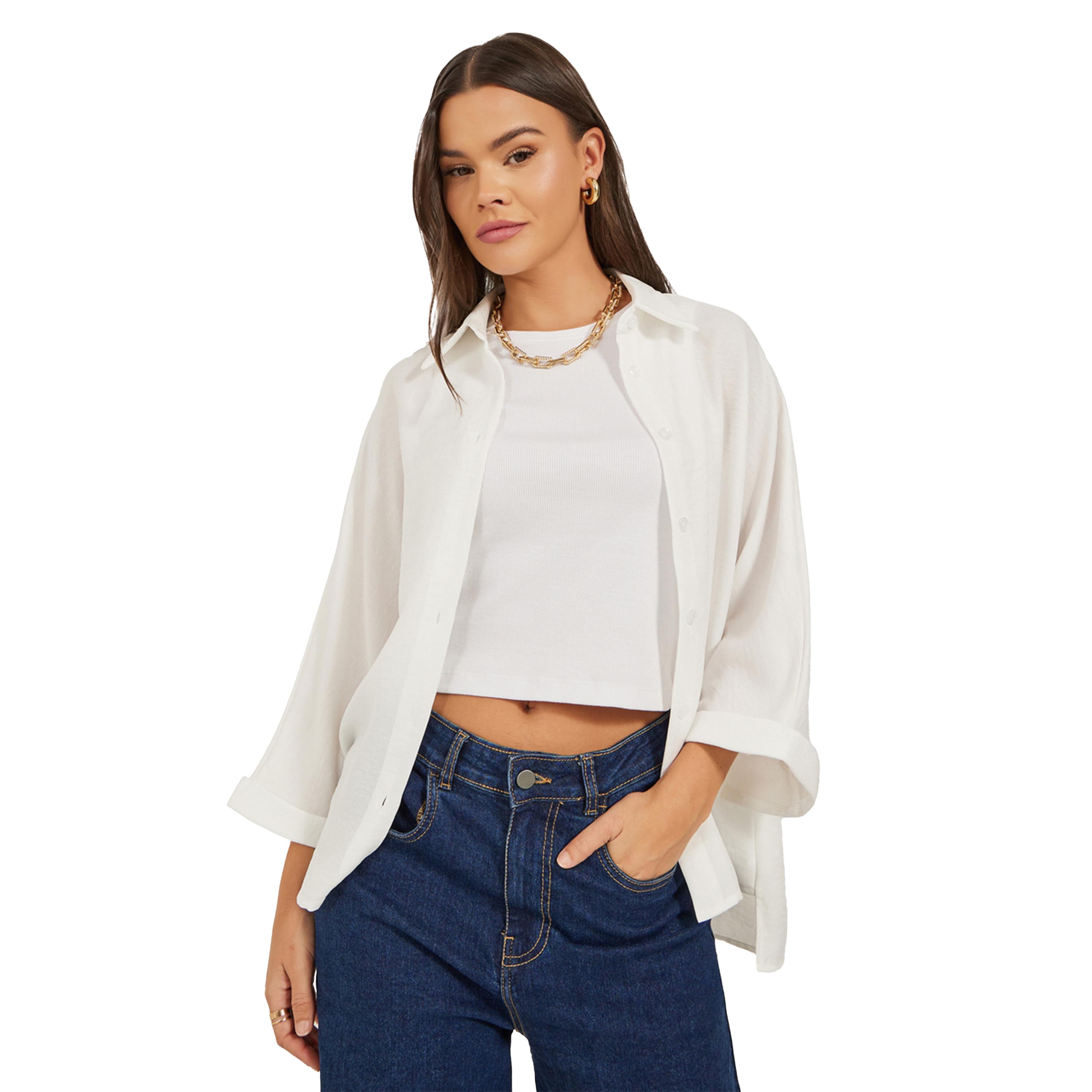ستايلي - قميص فضفاض مجعد بأكمام 3/4-women-clothing-shirtsandblouses-shirts-image-2
