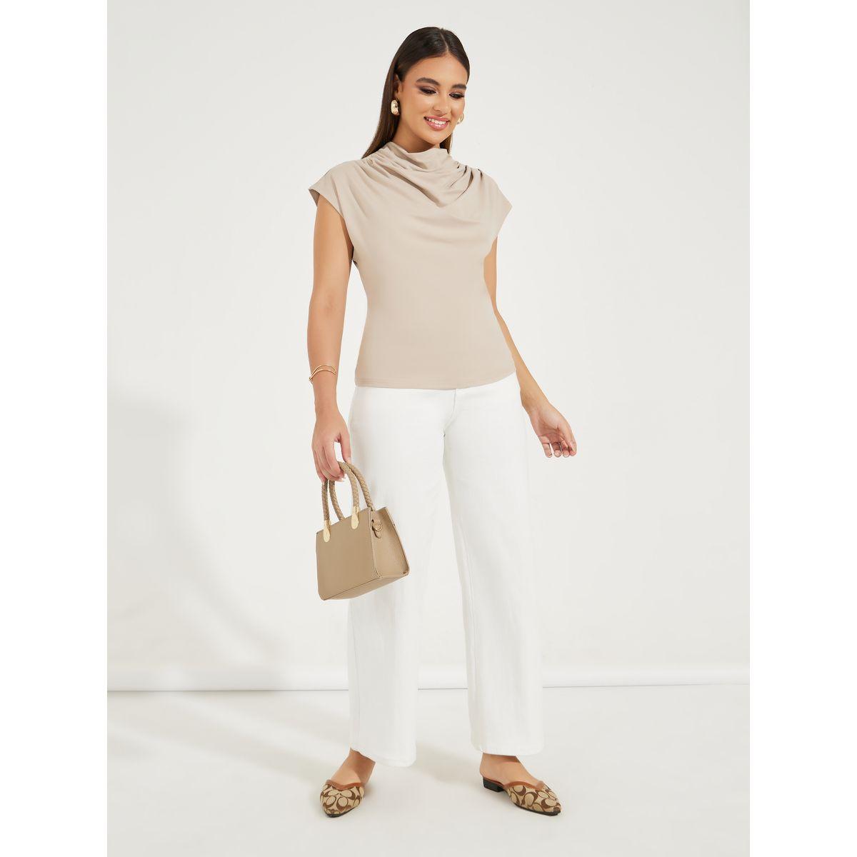 بلوزة سادة باكمام كاب وياقة شال-women-clothing-shirtsandblouses-blouses-image-2