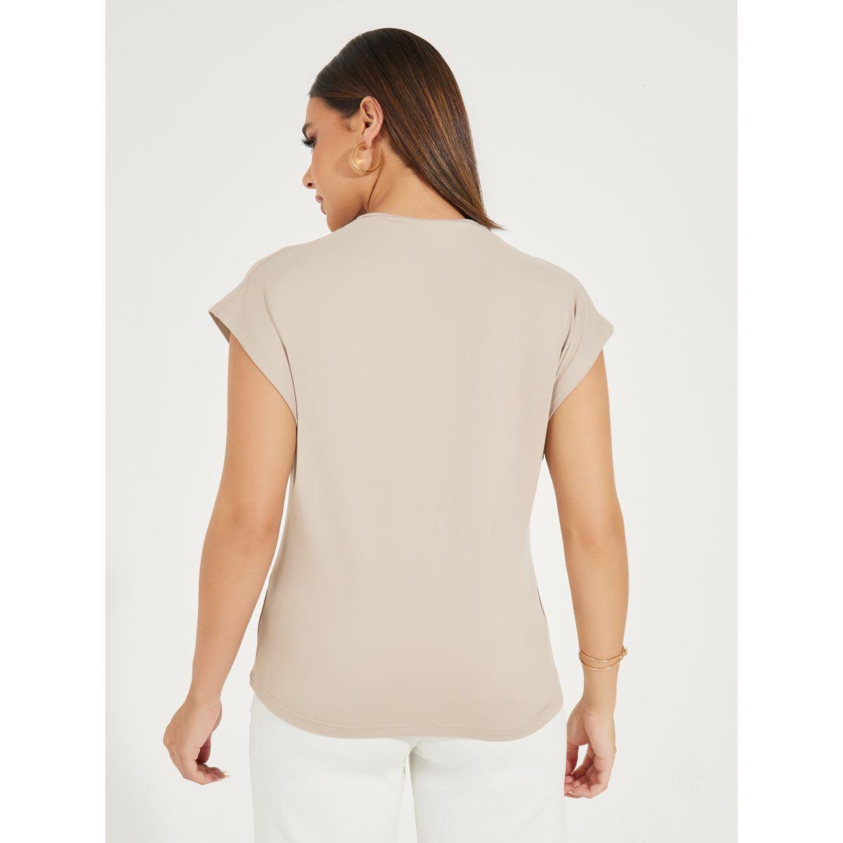 Styli Solid Cowl Neck Cap Sleeves Top-women-clothing-shirtsandblouses-blouses-image-4