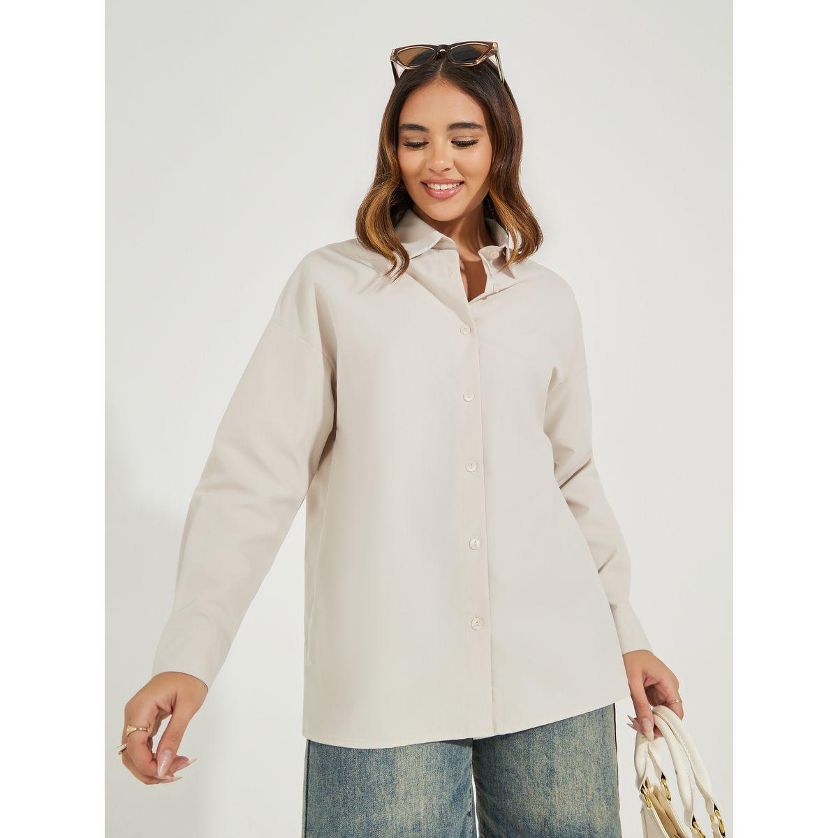 Styli Solid Longline Shirt with Button Placket-women-clothing-shirtsandblouses-shirts-image-1